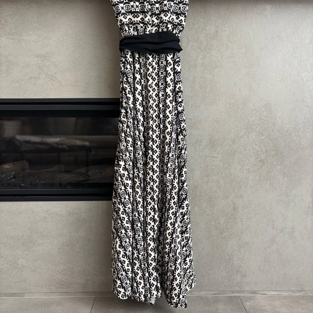 MANTSHO X H&M PATTERNED LINEN-BLEND MAXI DRESS, SIZE 4